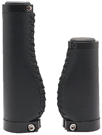 BBxunsless Bike Handle Grips 135/95mm Long/Short Grips Non-Slip PVC Microfiber Leather Ergonomic Hand-Sewn Casual Retro Double Lock-on Handlebar Lever for MTB,Road Bike (Black-B)