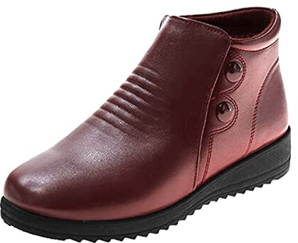 Woaikeyu Moda Botines Mujer Botas Cortas mantener caliente felpa botas de nieve de invierno planas sin cordones botas cortas zapatos de punta redonda botas, rojo, 39 EU