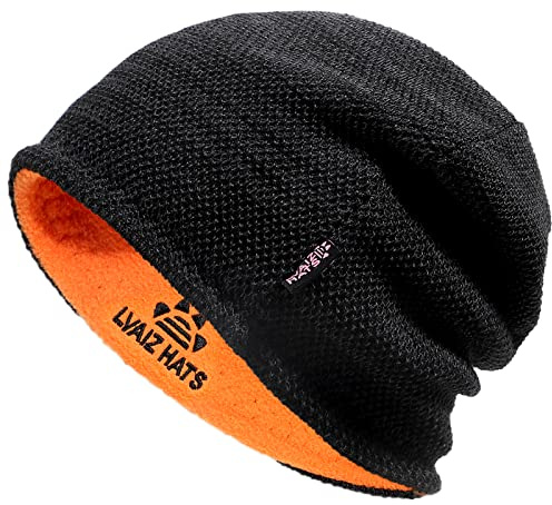 Lvaiz Mens Winter Beanie Hat Warm Fleece Lined Skull Cap for Men Reversible Women Windproof Watch Hat Knit Warm Unisex Beanie Black