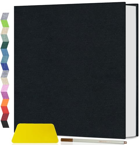 Popotop Linen Self Adhesive Photo Album, Wedding Scrapbook Album for 6x4 5x7 8x10, 40 Pages Linen Large Photo Book for Baby Travel Polaroid, with Scraper and Metallic Pen