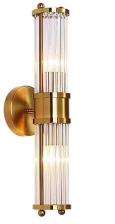 NICRX Aplique de Pared de Cristal y Latón Dorado, Lámpara de Pared con Base Dorada para Interior (2 luces)