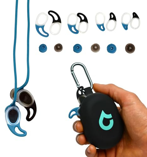 SEAR Plugs V2 Tappi per le orecchie da surf e nuoto, per adulti, per nuoto, surf, riutilizzabili, protezione per le orecchie, orecchie da surfista, nuotatori, 4 misure + custodia e guinzaglio, tappi
