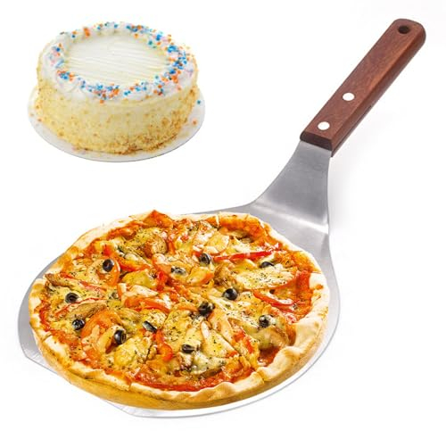 XJKLBYQ Pizza a buccia da 6,5 pollici in acciaio inossidabile paddle con manico in legno pala pizza rotonda per torta da forno, pasta, pane, pasticceria, buccia per pizza