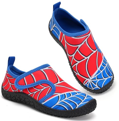 Water Shoes Boys Kids Toddler Aqua Quick Dry Wetsuit for Beach Swimming Pool Garden(Cobweb BlueRed 29EU)