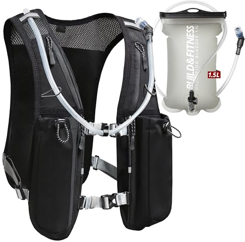 Gilet idratante da corsa per donna e uomo Zaino riflettente, 8 tasche, asciugatura rapida, resistente all'acqua, traspirante, 1.5litri, regolabile. Per corsa (con sacca idrica da 1,5 l)