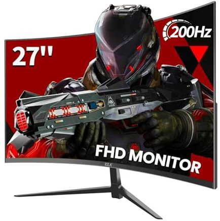 ZZA Gaming Monitor 27 Zoll, 180Hz, 1ms Response Time, Curved Monitor FHD 1920x1080, 90% DCI-P3, 100% sRGB,PC Gaming Monitor Adaptive Sync, HDMI, DisplayPort
