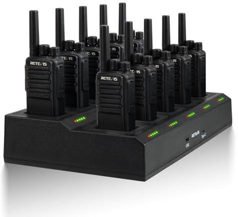 Retevis NR610 Walkie-Talkie med 10-vägs Laddare, PMR446 Professional Walkie Talkies USB-C, AI Intelligent Noise Reduction, VOX, Uppladdningsbar Tvåvägsradio för Skolan, Fabrik (Svart, 10 st)