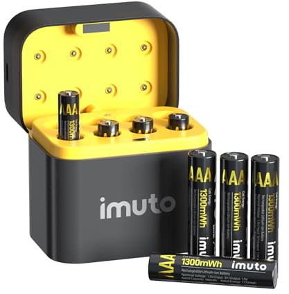 imuto Pilas Recargables AAA 1,5 V 1300mWh Batería de Litio Alta Capacidad más de 2500 ciclos con Carga rápida Negra Cargador de Pantalla LED