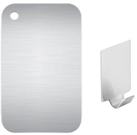 Tabla De Cortar Rectangular Redondeada De Acero Inoxidable - Reversible y Colgante Con Gancho