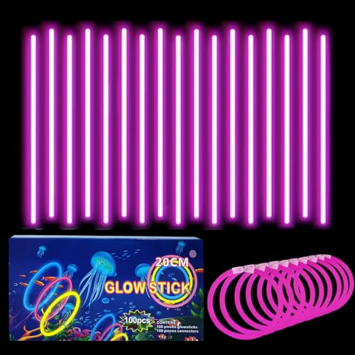 yayafunfun Braccialetti luminosi fluorescenti rosa 100 pezzi, colorati bastoni bulk con 100 connettori. Glow sticks bambini adulti per compleanno, feste, Carnevale, Capodanno, Pasqua, Halloween