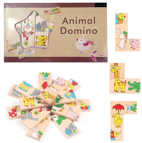 Noaya Woodland Animals Dominoes - 15 Pcs Cute Wooden Farm Animals Dominos, Early Childhood Wooden dominoes Game, Multiple Gameplay Options Of Dominoes For Children, Gift for 2 Years Old