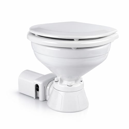 NAVPOWER WC Elettrico 12V – Toilette Nautica con Tazza Compatta, Scarico Automatico, Pompa Integrata e Funzionamento Silenzioso per Barca, Camper e Veicoli Ricreazionali