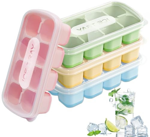 Bukuhlio 4 Pièces bacs à glaçons en silicone avec couvercle,Moule à Glaçons en Silicone sans BPA，Empilable Glaçons Plaque Carré Ice Cube Tray pour Nourriture Bébé, Whisky, Boissons