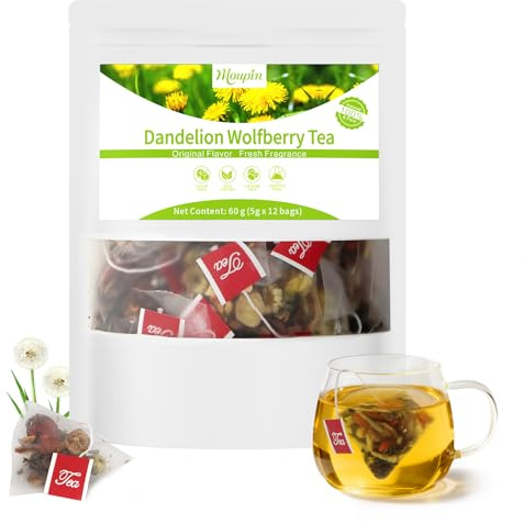 MQUPIN Dandelion Wolfberry Tea Bags 60g(5g x 12 Count), Chrysanthemum, Cassia Combination Herbal Infusion Tea Bags, Caffeine Free, Unbleached & Biodegradable
