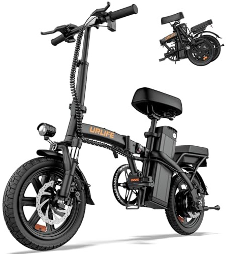 URLIFE Bicicleta eléctrica Plegable de 14, Bike con pedaleo asistido batería 48V 7.5AH, Bici eléctricas con Motor de 250W de Alta Velocidad Alcance máximo 40-60KM (Noir)