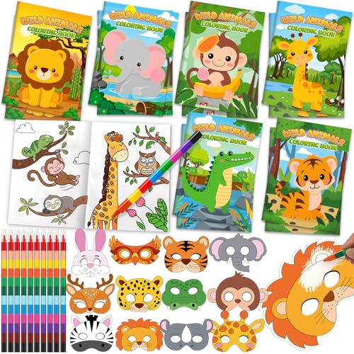 Toyssa Animales Relleno Piñata, Regalos Detalles Cumpleaños Niños con Libros para Colorear, Mascarilla, Animales Regalos Fiesta Cumpleaños Infantil Artículos de Fiesta para Niños Niñas