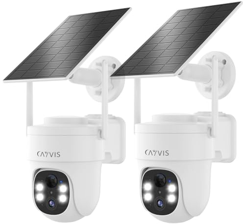 CAYVIS Camera Surveillance WiFi Exterieure sans Fil, 3MP 2.4G PTZ Caméra avec Panneau Solaire, Détection de Forme Humaine Mouvement,Vision Nocturne Couleur, Audio Bidirectionnel,IP66