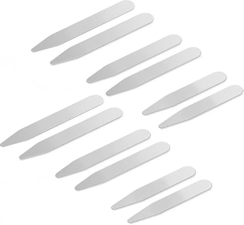 Vayfoni 12 PCS Stainless Steel Collar Stiffeners – Metal Shirt Collar Stays in 3 Sizes (55.8/63.5/70mm) – Durable Collar Support for Men & Women Dress Shirts – Silver