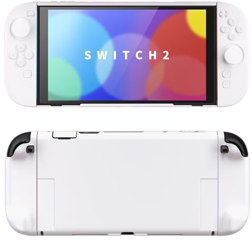 PlayVital Funda Protectora para Nintendo Switch 2 2025 - Carcasa Rígida Dockable con Thumb Grips y Soporte Plegable, Protector Accesorios para Switch 2 - Color Sólido Serie (Blanco)