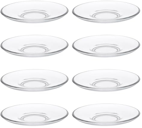Alipis 8 Piezas Platos de Vidrio Transparentes Redondos y Compactos Posavasos para Taza de Té y Café Bandejas para Postres y Aperitivos con Base Estable y Fácil Limpieza