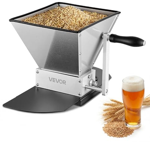 VEVOR Molinillo de Cereales Manual Tolva de 4 L de Aluminio, Molino de Malta para Cerveza Casera, con 2 Rodillos de Acero Inoxidable, Trituradora de Cereales para Moler Cebada, Trigo, Grano, Malta