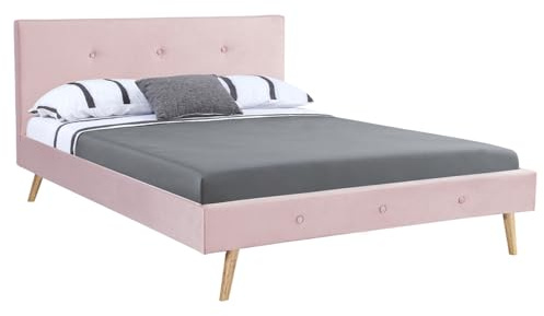 IDMarket - Lit Double scandinave Oslo avec tête de lit et sommier 140 x 190 cm Tissu Rose Clair Effet Velours