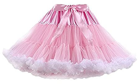 Homipooty Damen Elastische Taille Tüll Petticoat Tutu Party Mehrschichtiger Puffy Cosplay Rock Unterrock, Länge 40 cm, Taille 56-100 cm Rosa weiß
