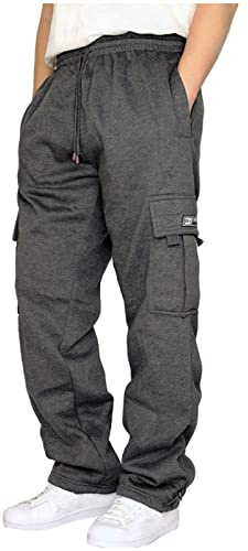 Halfword Mens Loose Fleece Cargo Trousers Casual Gym Jogging Bottoms Lightweight Joggers Sweatpants Dark Grey M