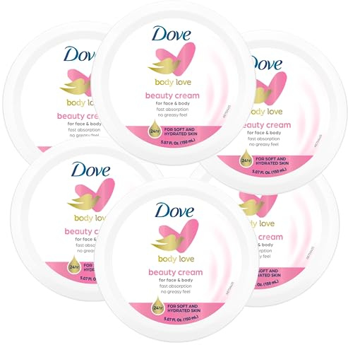 Dove Nourishing Body Care, Face, Hand, and Body Beauty Cream for Normal to Dry Skin Lotion for Women with 24-Hour Moisturization, 6-Pack, 5.07 Oz Each Jar