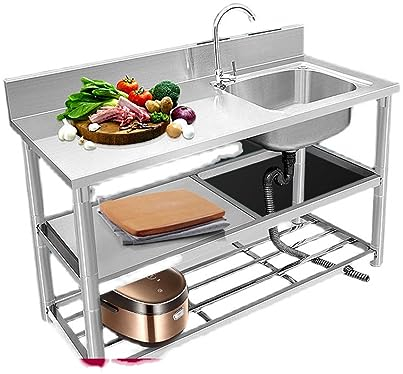Mobiles spültisch ​edelstahl spülbecken Garten waschbecken für draußen freistehendes waschbecken aus edelstahl Kommerzielle Edelstahlspüle, Spülbecken mit Heiß- und Kaltwasserhähnen, Küche, Esszimmer