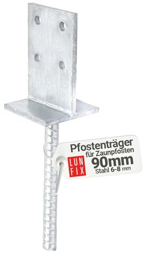 Support de poteau 90 x 90 x 130 mm Galvanisé à chaud – 1 pièce – socle d'ancrage en béton – Pour poteaux de clôture – Acier épais de 8 mm – Ancrage en béton de 200 mm