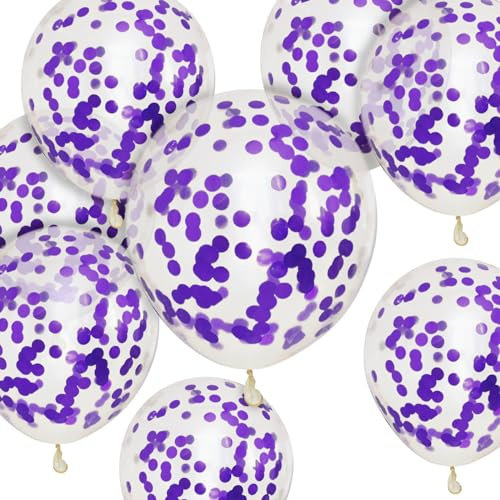 Purple Confetti Balloons 50 PCS 12 inch Party Balloons pack Strong Thicken Balloons for Birthday, Kids Party, Weddings, Baby Shower Events Decorations Accessories (Purple Confetti Balloons)
