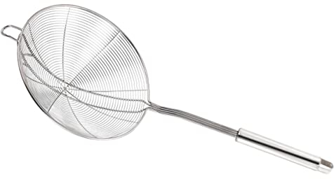 CIYODO Edelstahl Sieblöffel mit Ergonomischem Griff Hitzebeständig Doppelte Drahtspirale Flache Große Schale für Hot Pot und Nudeln