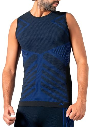 Risalti Maglia Termica Uomo Smanicato Energy - Intimo Termico Sportivo Termoregolante, Elasticizzato e Traspirante, Maglia Termica Manica Corta, Canottiera Senza Cuciture - Made in Italy