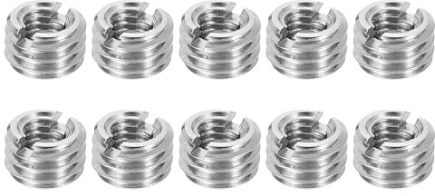 sourcing map 10Pcs Threaded Insert, Stainless Steel M8*1.25 Male to M5*0.8 Female Repair Nut 5mm Long Thread Adapters Sleeve Reducing Nut Thread Repair Screw for Hardwoods Softwoods