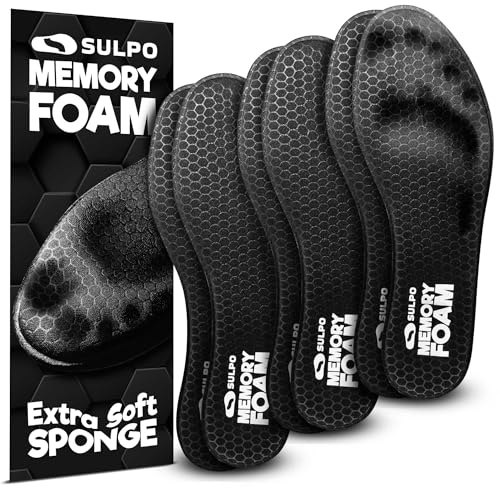 SULPO 3 paia di solette in memory foam - Solette morbide, comode e sottili per uomo e donna, adatte per scarpe da ginnastica e sportive, supportano il comfort e la vestibilità del piede, taglia 44