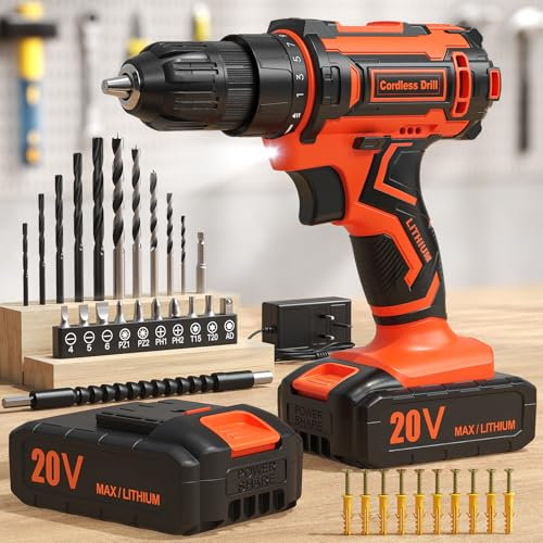 20V Cordless Drill, VIWKO Electric Drill Set, 2.0Ah Battery Drill, Electric Combi Drills and Screwdriver Set with 3/8 Keyless Chuck, 42 Pcs Accessories, Power Drills Driver Tool for Home Repair DIY