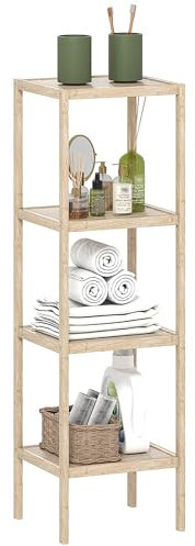 HOMCOM 4-Tier Bamboo Bathroom Storage Shelves, Freestanding Storage Shelving Unit, Multifunctional Display Plants Stand Shelf Rack Organiser, Natural