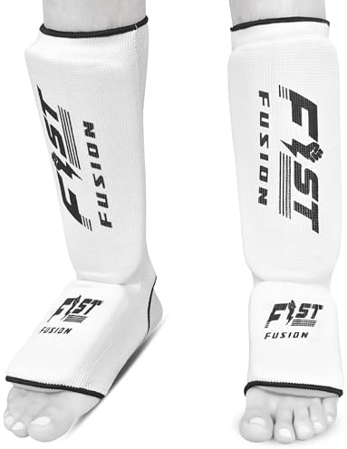 FF Muay Thai Shin in Step, Kickboxing MMA Boxing Training Sparring Leg Foot Guards Cotton Cloth Elasticated Pair