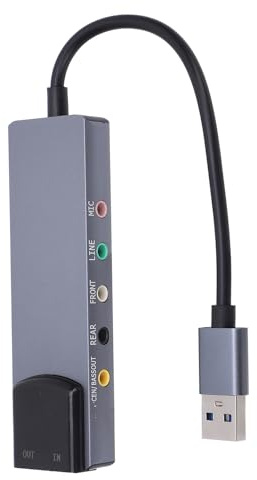 Zunate Carte Son Surround 6 en 1 USB, 7,1 Canaux Cable à Fibre Optique SPDIF Front/Micro / 3,5 Mm/Basse/Optical Fibre Sortie Réduction de la Carte Sonore USB Adaptateur pour PC
