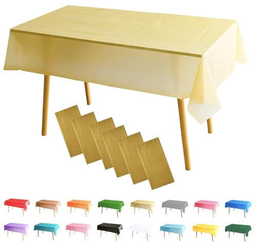 MOMAHUA 6 Packs Or Nappes,137x274cm PEVE Nappe de Table Rectangulaire,Nappes Imperméables pour Fête Anniversaire,Picnic,Exterieur,Jardin,Mariage,Noël,Halloween