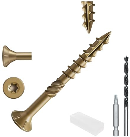 1-5/8 Inch Epoxy Coated Exterior Wood and Fence Screws, #8 * 1-5/8 Torx/Star Drive and Pre-Drill Bit Included Coarse Thread, Outdoor Rust Resistant Decking Screw - Yellow (2lb of 348Pcs)
