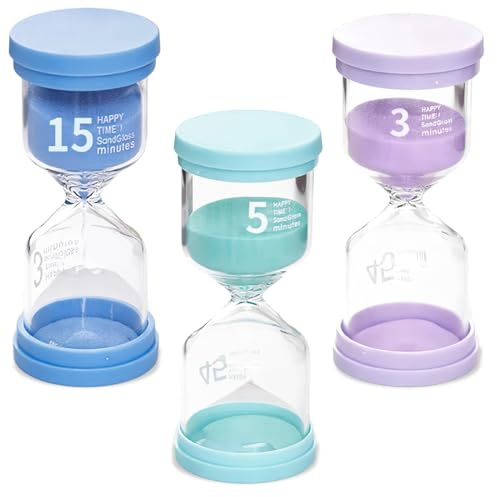 3 ud Reloj Arena, reloj arena niños, Colorido gestión del Tiempo Temporizador para Niños Que Se Cepillan Los Dientes, Cocina, Toilet, Guardería, Aprendizaje, Actividades Programadas, 3/5/15Min