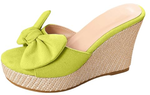 Generiska sandaletter damer, sommarsandaler, slides damer, kilpantoletter med rosettdekoration, vävda platåsandaler, snygga och bekväma höga klackar. Sommarskor