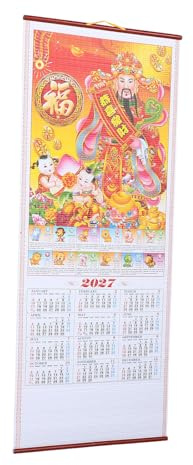 GRADENEVE 2027 Chinese Scroll Calendar Year the Goat Faux Rattan Wall Scroll Calendar with Stamping and Fade Resistant Paper for Office and Home Entrances New Year Decoration