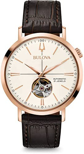 Bulova Herren Analog Automatik Uhr mit Leder Armband 97A136