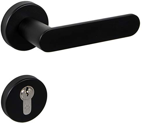 JUVA Drückergarnitur schwarz Türbeschlag Vintage Türgriff Zimmertür - SHAPE | Rosetten-Garnitur PZ - Zylinder | Drückerpaar Aluminium für Innentüren | 1 Paar - Design Türdrücker-Garnitur mit Schrauben