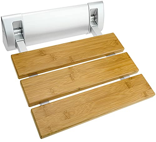 PrimeMatik - Duschklappsitz. Faltender Duschsitz. Duschstuhl aus Bambus Holz und Aluminium 320x328mm
