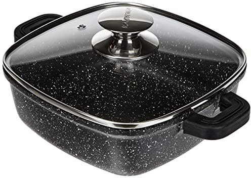 Kamberg 0008101 Casseruola Quadrata 24 x 24 cm, Fusione di Alluminio, Rivestimento in Pietra, Coperchio in Vetro, Compatibile con Tutti i Piani Cottura, Incluso Quello a Induzione, Senza PFOA
