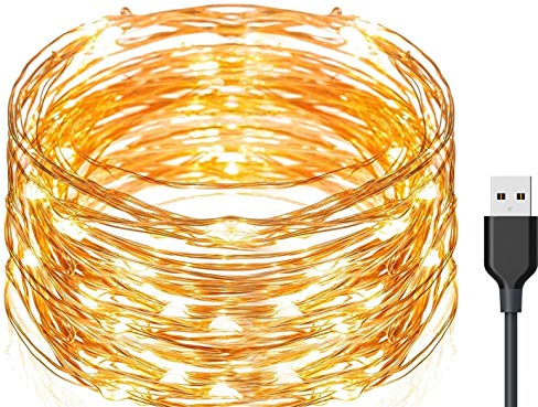 Exporee 20 m LED-Lichterketten 200 Leds USB-betrieben, wasserdichte Fee Kupferdraht Lichter für Zaun Patio Gartenbaum Weihnachtsfeier Hochzeit, warmes Weiß